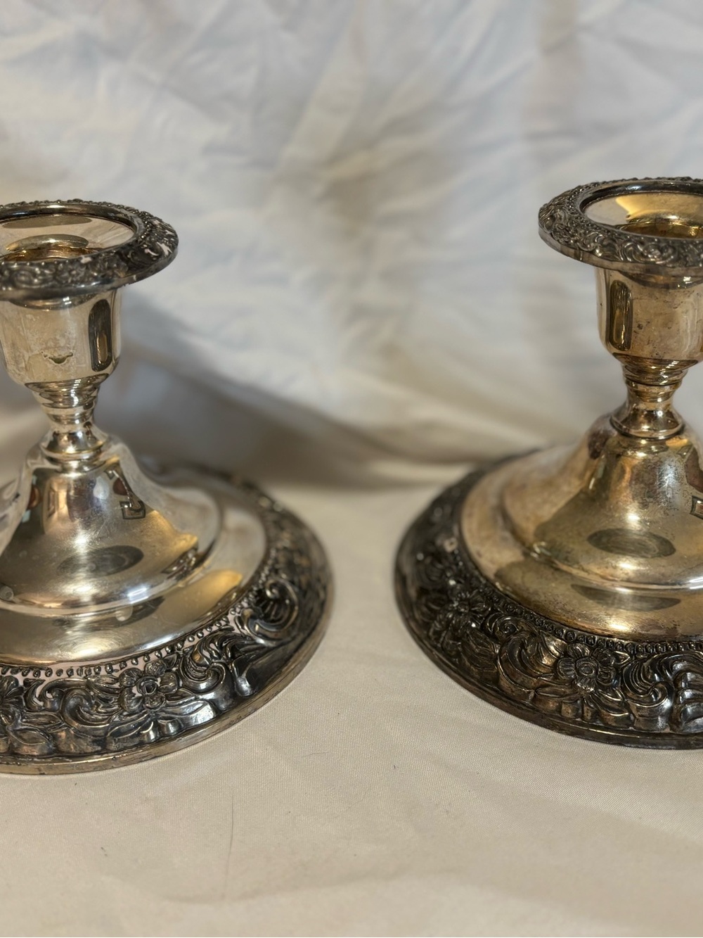 Ornate Silver-Plate  Antique Candlestick Pair